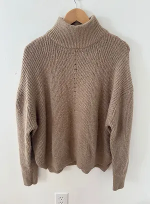 Dress Forum Los Angeles Tan Brown Ribbed Mock Neck Oversized Knit Sweater Large thumbnail 1