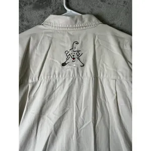 Vintage Y2K Whimsical Embroidered Dog Button Front Chore Jacket Ivory XL Puppies thumbnail 4