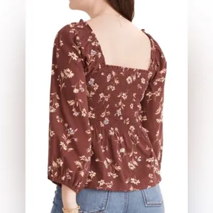 NWT!! Madewell Lucie Smocked Floral Peplum Top thumbnail 3