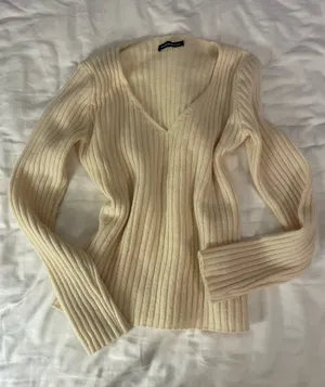 Brandy Melville Sweater Cream V-Neck thumbnail 1