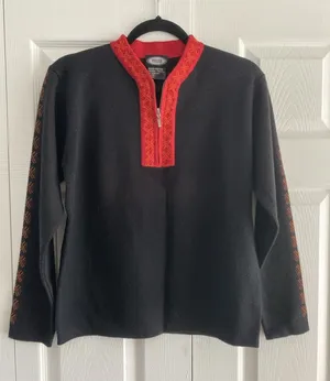 Meister Nordic Ski Sweater Womens S Black Wool Blend Quarter Zip Fair Isle Cabin thumbnail 1