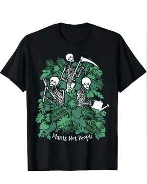 Gardening Plants Not People Introvert Goth Gardener Skeleton Halloween T-Shirt thumbnail 1