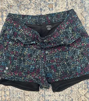 Jockey Women's Black Multi-Color Abstract Print Athletic Running Shorts Size Lar thumbnail 1