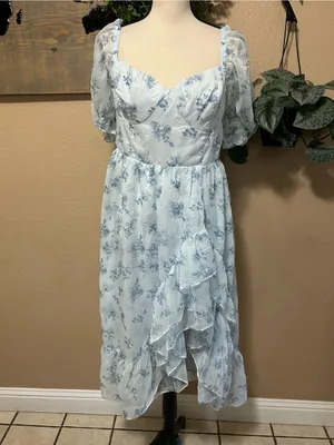 Lulus NWOT Luxe Brilliance Light Blue Floral Organza Floral Midi Dress thumbnail 3