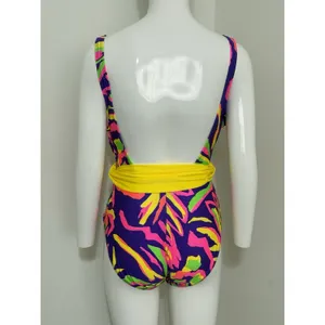 Vintage La Blanca 80s 90s One Piece Swimsuit Women’s Size 14 Neon Abstract Belt thumbnail 5