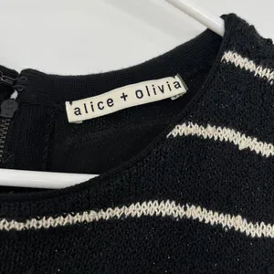 Alice + Olivia Small Black, White Monah Pinstripe Stretch Knit Sleeveless Dress thumbnail 8