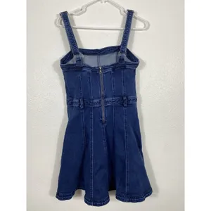 Free People Dark Indigo Denim Mini Dress Size L It has pockets on the sides. thumbnail 9