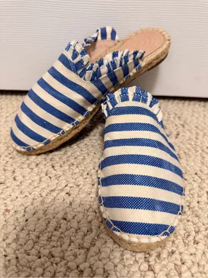 Kate Spade Laila Blue White Striped Espadrille Mule Slides Ruffle Trim Size‎ 7.5 thumbnail 9
