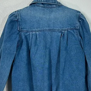 12 L vintage 1980s denim bomber jacket jean puff shoulder Western Cowgirl Chic thumbnail 6