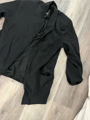 Simply Vera Wang Womens XL Black Draped Open Front Boyfriend Blazer 3/4 Sleeve thumbnail 6