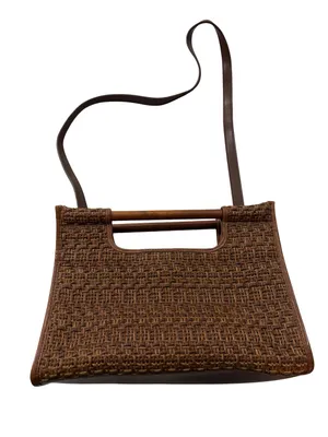 Fossil 75082 Brown Woven Raffia Tote Wood Handle Crossbody Bag One Size Women's thumbnail 1
