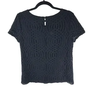 J Crew Womens Lace Tee Top Keyhole Back Scoop Neck Black 4 thumbnail 2