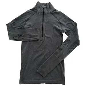 Lululemon Swiftly Mock Neck 1/2 Zip Long Sleeve 6 Black Grey Stripe Run Gym thumbnail 2