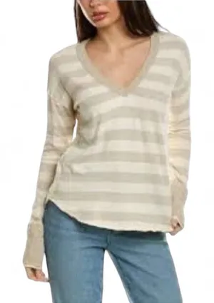 We The Free Sail Away Striped V Neck‎ Long Sleeve Top Women's Size L thumbnail 1