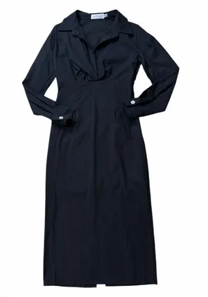 Petal & Pup Linen Blend Black Long Sleeve Collared Midi Dress thumbnail 1