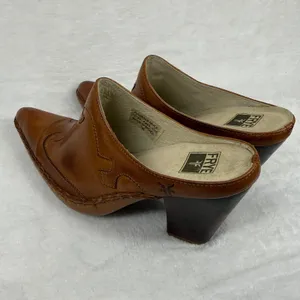 Frye Phoenix Mule‎ Cognac Leather Western Pointed Toe Block Heel 70740 Women 7M thumbnail 7