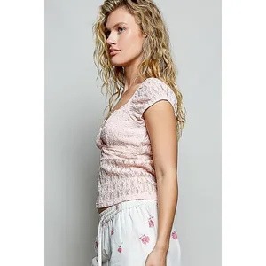POL Sweetheart Neck Lace Short Sleeve Top - Medium thumbnail 3