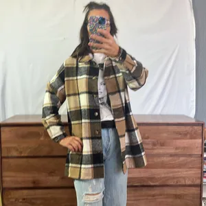 Flannel Shacket size SMALL. Tan thumbnail 2