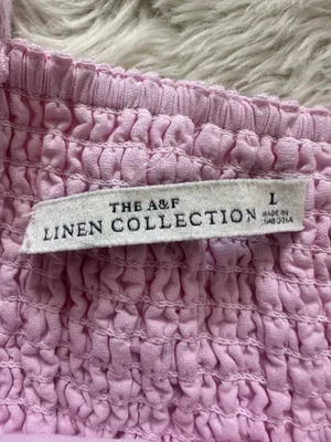 Abercrombie & Fitch Dress 100% Linen Drop Waist Mini Built In Shorts Pink Sz L thumbnail 8