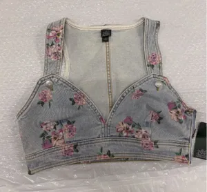 Wild Fable Floral‎ Denim Corset Crop Top Light Wash Purple Pink Small NWT thumbnail 1