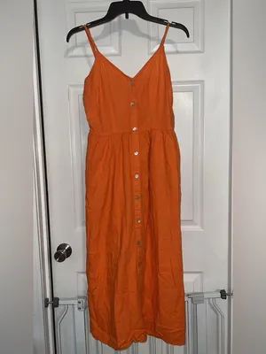 a new day Orange Button-Front Spaghetti Strap Midi Dress thumbnail 2