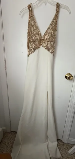 Faviana Ivory Gown with Gold Beaded Bodice thumbnail 1