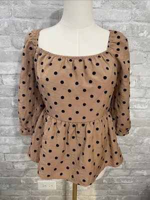 Blu Pepper Brown Polka Dot Peplum Square-Neck Top thumbnail 1