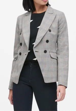 Banana Republic Glen Blazer Jacket Plaid Print Double-Breasted Stretch Size 2 thumbnail 1