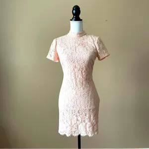FOREVER 21 | Pink Lace Open Back Bodycon Dress Sz S thumbnail 4