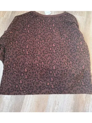 American Eagle Big Hug Leopard Waffle Knit Crewneck Sweatshirt Brown Black XXL thumbnail 8