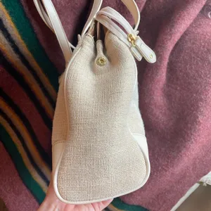 Vintage Etienne Aigner Bone leather and woven jute double handled satchel thumbnail 9