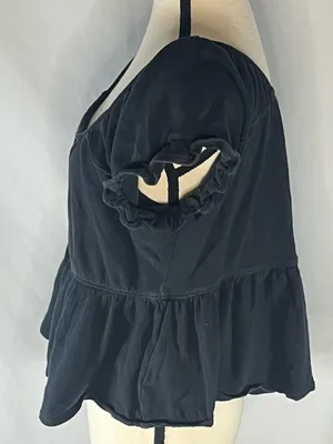 Madewell Black Ruffle Sleeve Peplum Top Square Neck Knit Shirt Medium thumbnail 4