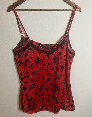 Red Floral Satin Cami Women’s Size Large I love Ronson thumbnail 1