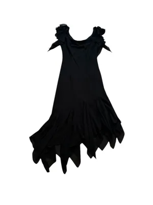 Vintage Alex Evenings Black Chiffon Midi Dress Handkerchief Hem Witchy 90s Y2K thumbnail 8
