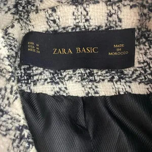 Zara Basic Checker Plaid Tweed Moto Jacket in Black & Cream Size US Medium‎ thumbnail 12