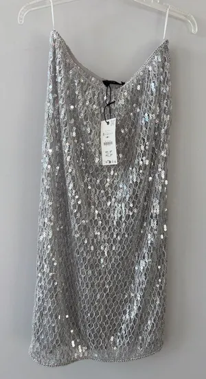 Zara Silver See through sequin skirt thumbnail 1