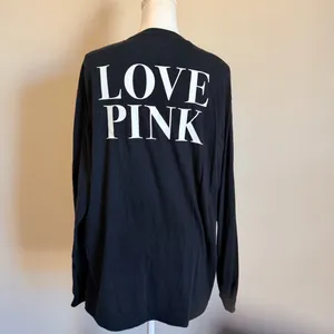 Victoria's Secret PINK Oversized Black Logo Campus Long sleeve Tee size large thumbnail 5