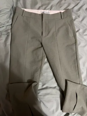 ZARA Pleated Tailored Straight Leg Pants Khaki Green thumbnail 2