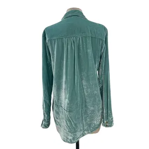 Anthropologie Pilcro Mara Relaxed‎ Velvet Buttondown Top Teal Blue Size US 2 thumbnail 8
