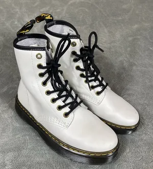Dr. Martens White Leather Zavala Combat Boots Women 5‎ Lace Bouncing Soles thumbnail 1