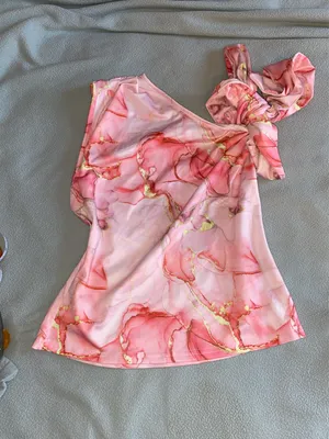 SheIn Pink Floral Y2K Style One Shoulder Top thumbnail 2