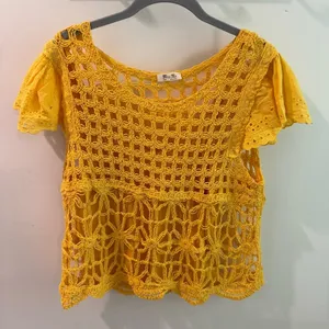 Miss‎ Me Yellow Floral Crochet Overlay Top Large thumbnail 1