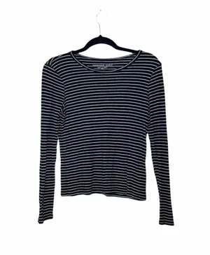 American Eagle Black Soft & Sexy Striped Rib Tee thumbnail 1