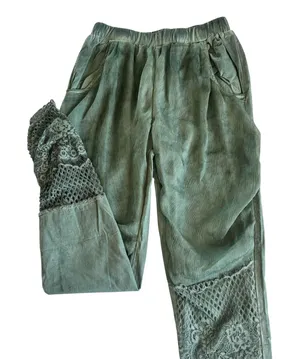 Pretty Angel Moss Green Linen Blend Pull On Tapered Pants Artsy Eclectic Medium thumbnail 1