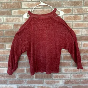 We The Free Chill Out Oversized Cold Shoulder Shirt Heathered Berry XS thumbnail 6