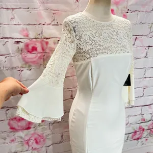 Lulu’s nwt ivory white lace top bell sleeve fitted dress size medium thumbnail 7
