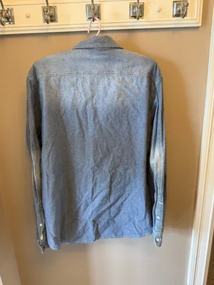 The Adam Levine Men's Blue Denim Cotton Button-Up Shirt in size M thumbnail 3