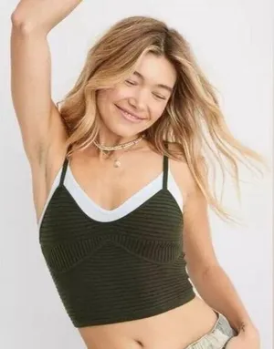 Womens Green Take Charge Ribbed Corset Top thumbnail 1
