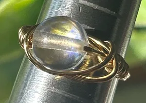 Handmade 💍 Handcrafted Gold-Tone Copper Wire Wrapped Aura Quartz Crystal Ring - size 5 thumbnail 1