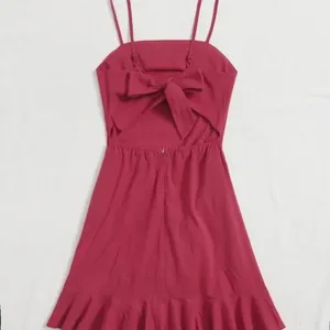Red Tied Open Back Ruffle Trim Wrap Front Cami Dress L thumbnail 3
